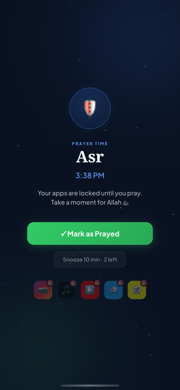 Qif locking apps at Asr with a Mark as Prayed button