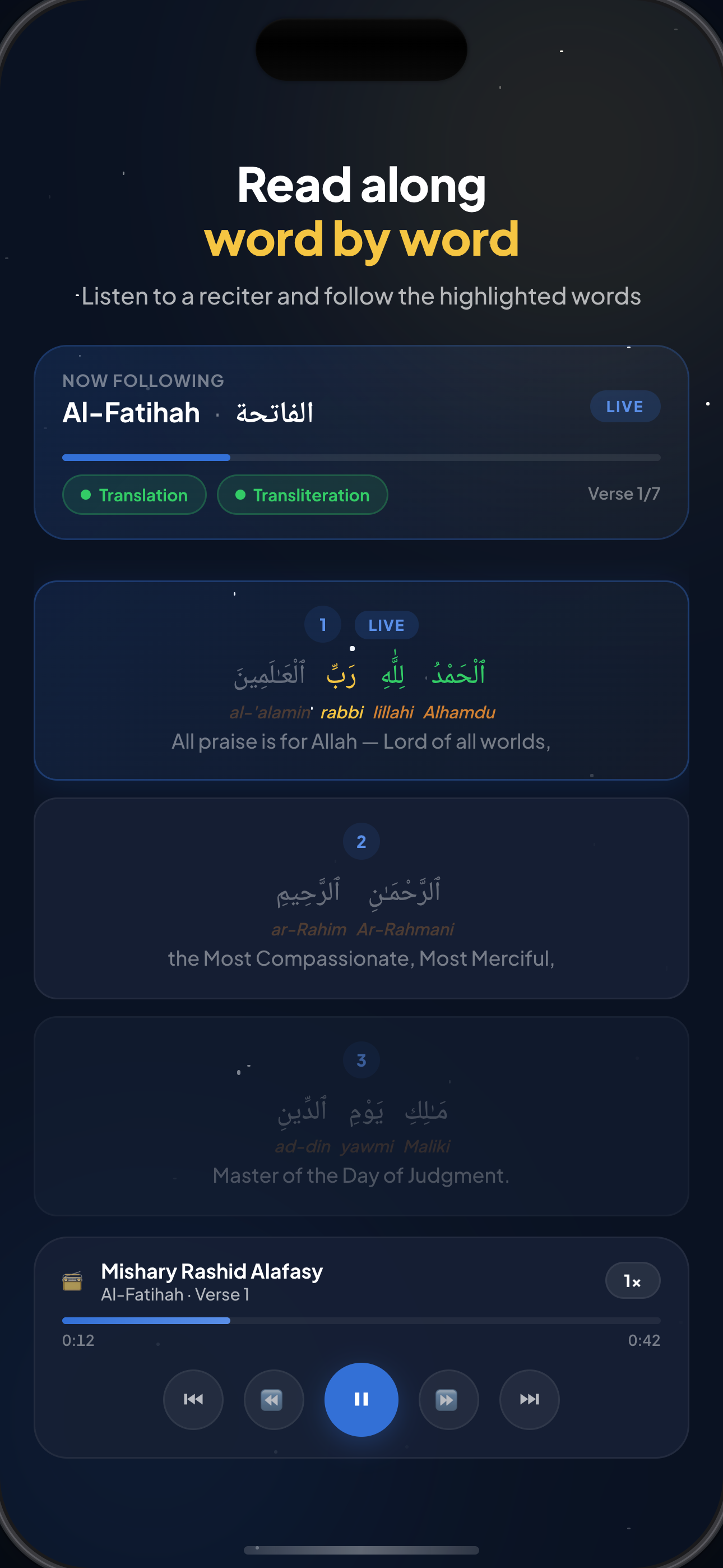 Read the Quran word by word with audio recitation